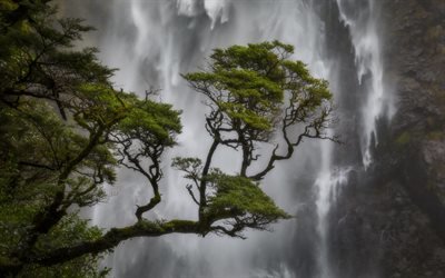 Водопад Девилс Панчбоул, Национальный парк Артурс Пасс, Новая Зеландия, Devils Punchbowl Falls, Arthurs Pass national park, New Zealand