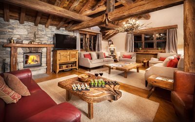 Интерьер гостиной в прованском стиле, Шале Орлиное гнездо, Французские Альпы