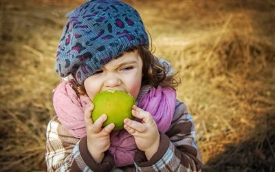 дети, ребёнок, девочка, яблоко, фрукт
