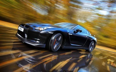Nissan GT-R, автомобиль, машина, дорога, скорость, осень