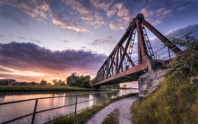 Железнодорожный мост, Канал, Людингхаузен, Северный Рейн - Вестфалия, Германия, Bridge, Ludinghausen, North Rhine - Westphalia, Germany