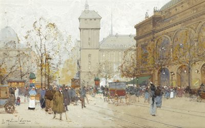 Эжен Галье-Лалу, Eugene Galien-Laloue, французский художник-импрессионист, La Place Du Chatelet, Площадь Шатле