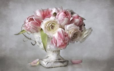 ваза, цветы, лепестки