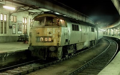 Железная дорога, Ночь, Станция, Старый локомотив