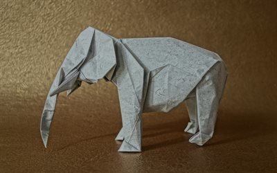 бумажный слон, оригами, животные из бумаги, слон оригами