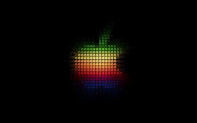 Логотип Эпл, мозаика, черный фон, креатив, Эпл