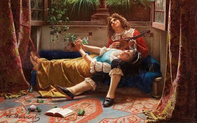 Альфонсо Савини, Alfonso Savini, итальянский художник, Серенада, A Serenade