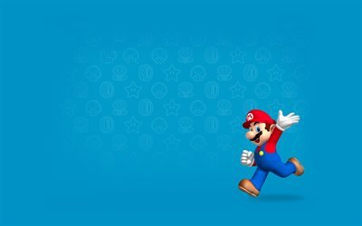 Super Mario, персонажи, Супер Марио, голубой фон