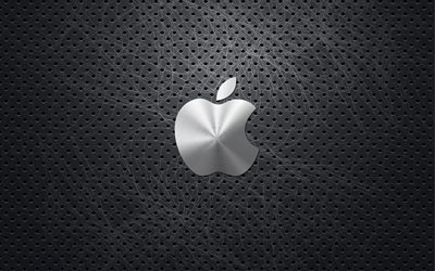 Логотип Эпл, металлическая сетка, креатив, 4к, Apple