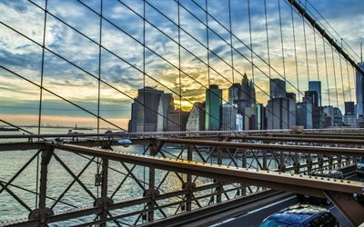 Рассвет, Бруклинский мост, Манхэтен, Нью-Йорк