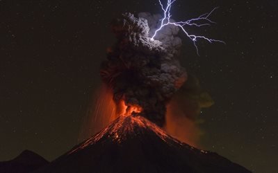 Вулкан, Извержение, Колима, Мексика, Volcan de Colima, Mexico